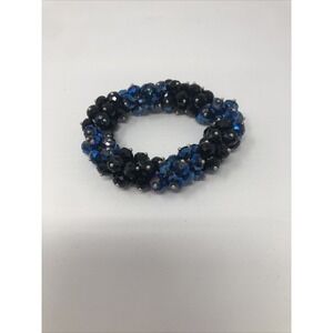 Stretch Bracelet Faceted Glass Beads Black & Blue Tone Blue Hues Sparkle
